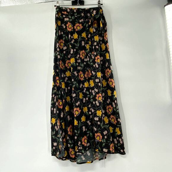 NEW T Tahari A-Line Skirt Black/Rust Floral Print Side Split Size 2 Modest Fairy - Picture 3 of 15